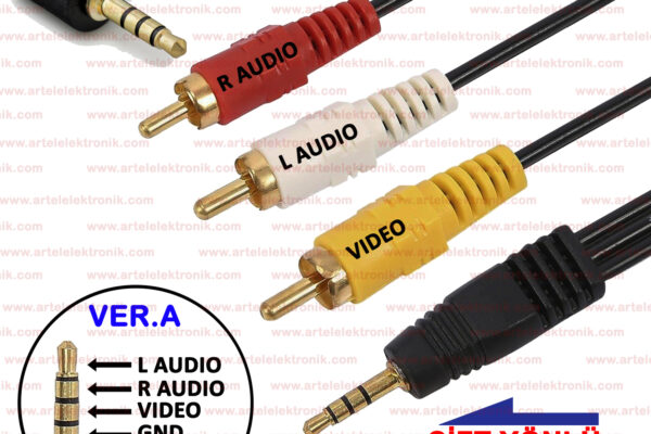 ARA KABLO (AV) (3,5MM 4B ERKEK UZUN) TO (3 X RCA ERKEK) 53212 (MİNİ HDMI UYDU’YU TV’YE BAĞLAMAK İÇİN)